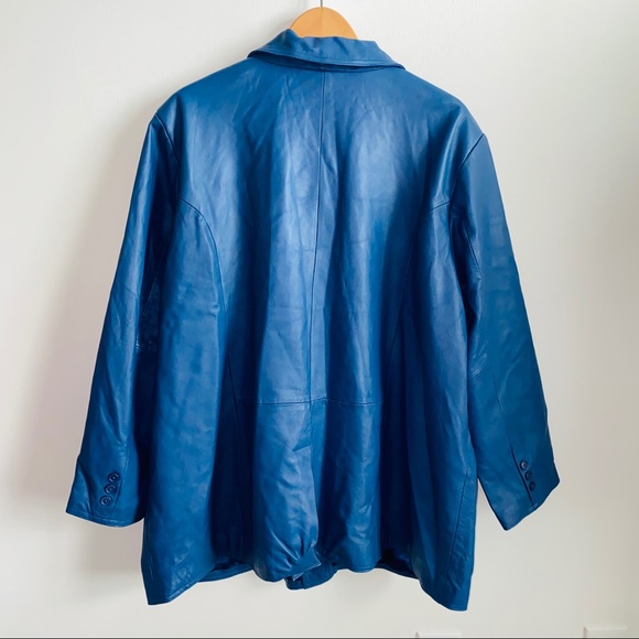Beautiful Blue Genuine Leather Vintage Blazer Style Jacket - Picture 9 of 12